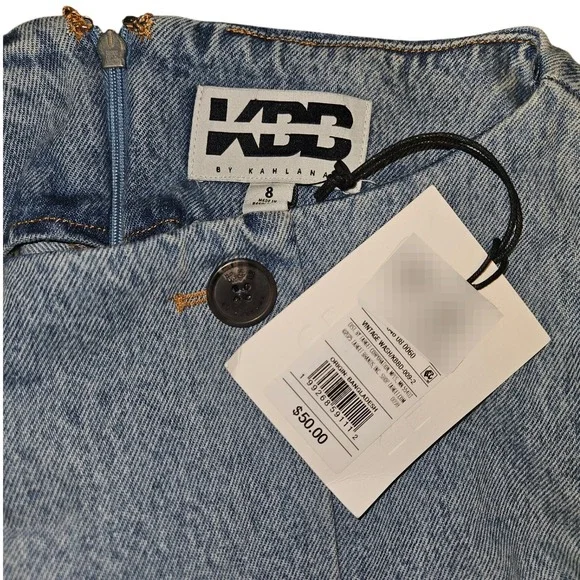 KBB Denim Mini Dress Women 8 Blue New Double Breasted Long Sleeve Vintage Wash - Picture 5 of 5